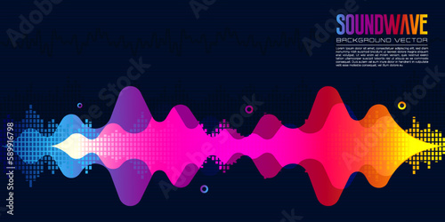 colorful vibrant sound wave in dark blue background