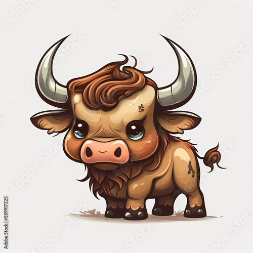 Bull Cartoon Illustration. Generative AI