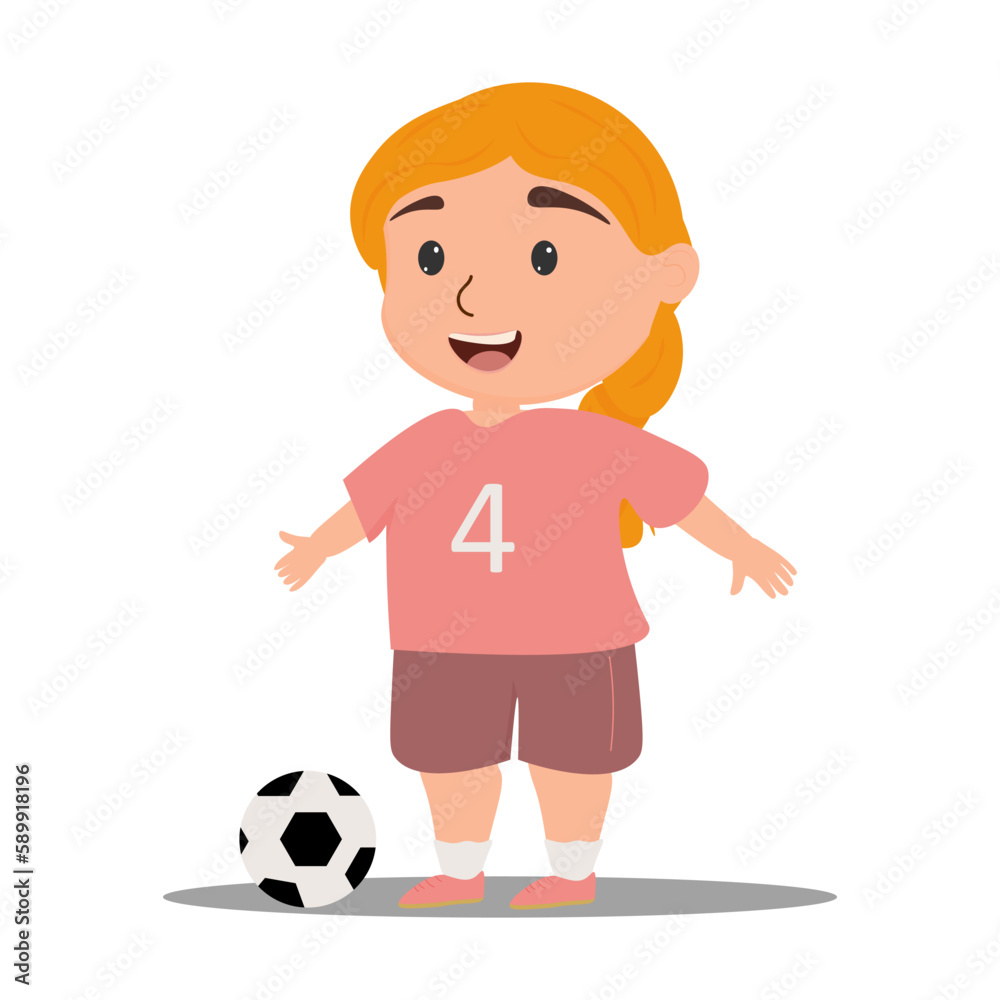 cartoon cute girl playing football. vector illustration cartoon cute girl playing football. vector illustration
