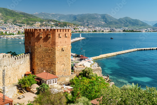 Fototapeta Naklejka Na Ścianę i Meble -  Awesome view of the Kizil Kule (Red Tower), Alanya