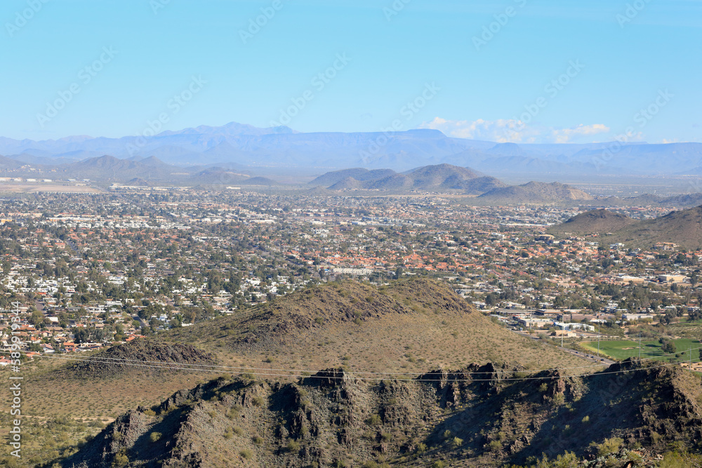 Moon Valley neighborhood in northern part of Phoenix as seen from North Mountain park, Arizona