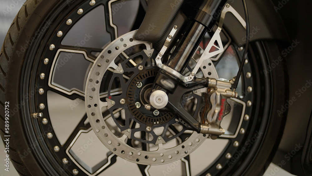 Motorbike front brake disk close-up