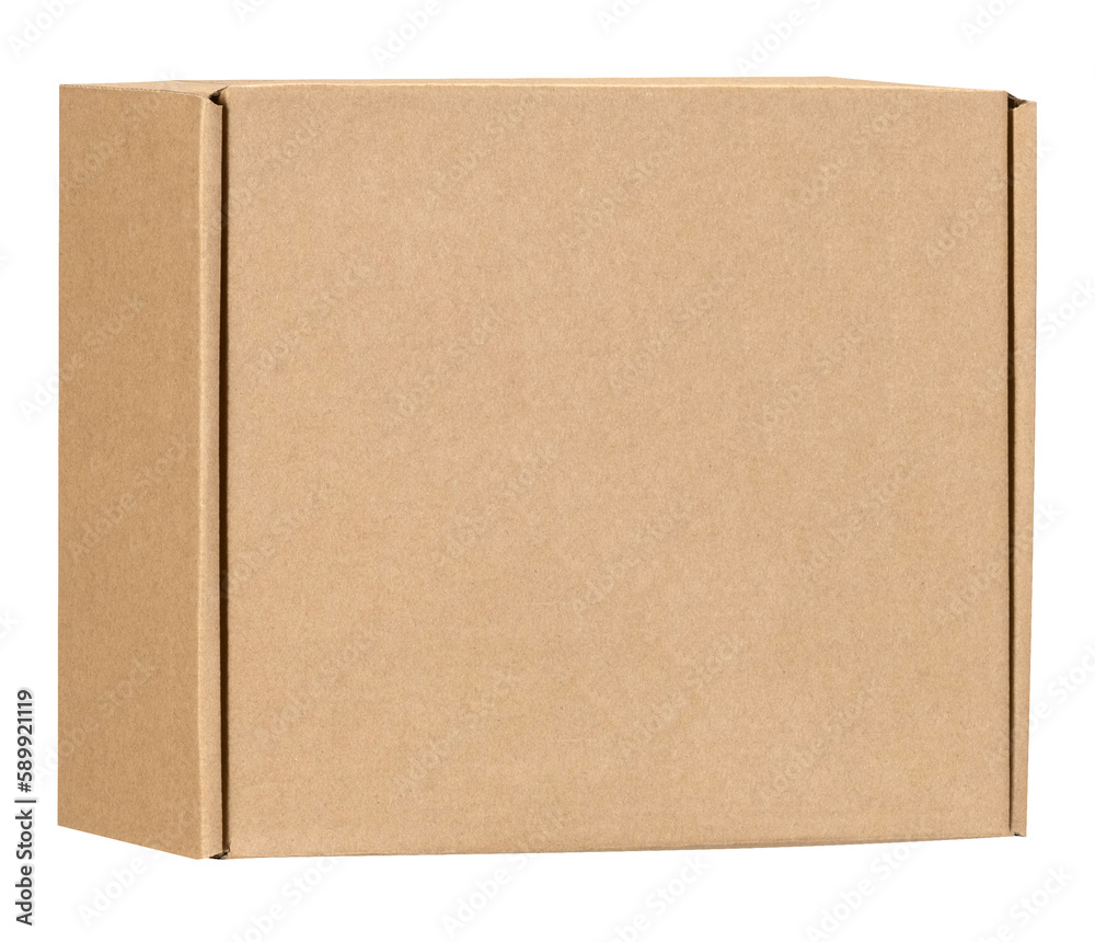 Gray closed cardboard box isolated from the background. Ecological product made of recycled paper. Gray closed cardboard box isolated from the background. Ecological product made of recycled paper.