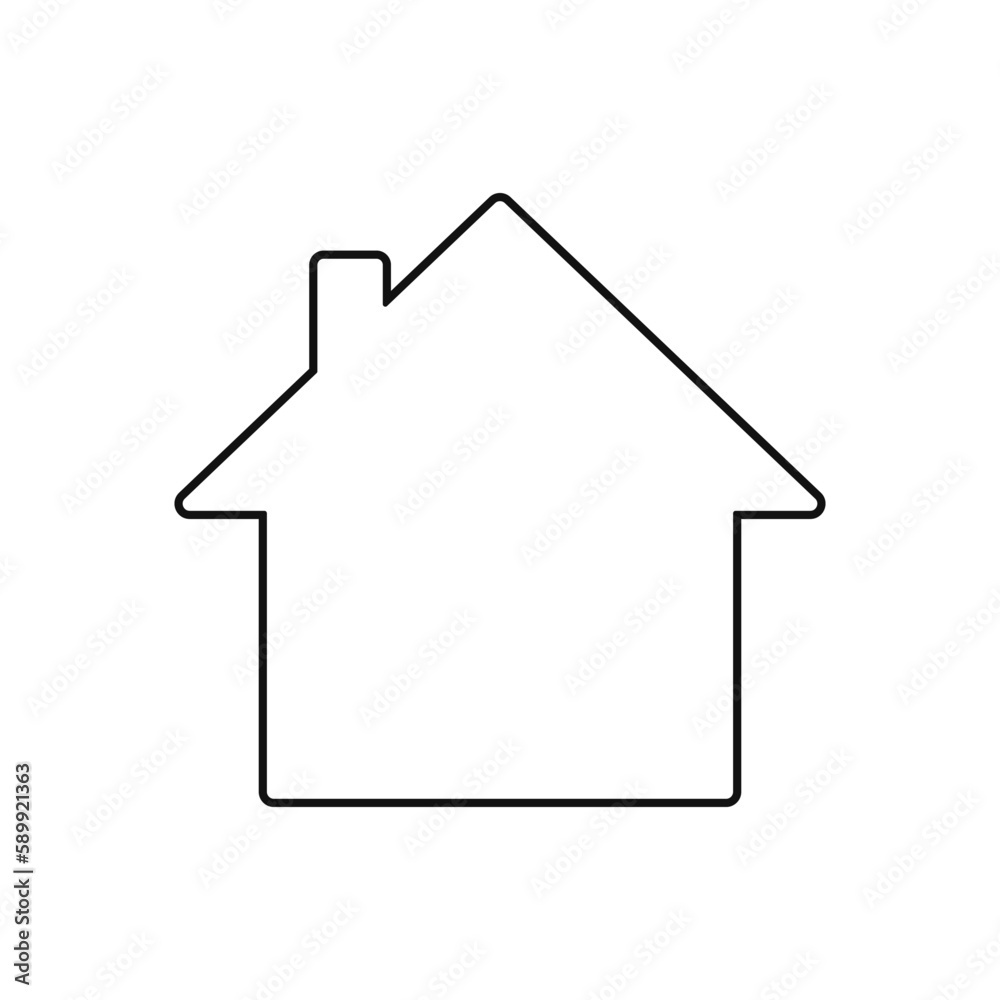 Transparent house silhouette with roof and chimney outline in vector ...