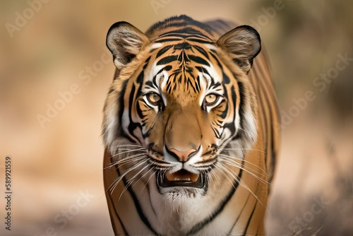 Royal Bengal Tiger staring into the camera, India Sundarbans, Endangered animals, Generative AI