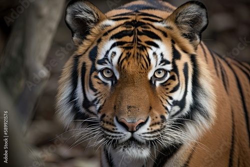 Royal Bengal Tiger staring into the camera  India Sundarbans  Endangered animals  Generative AI