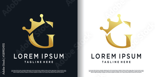 initial g logo design with crown element concept premium vector