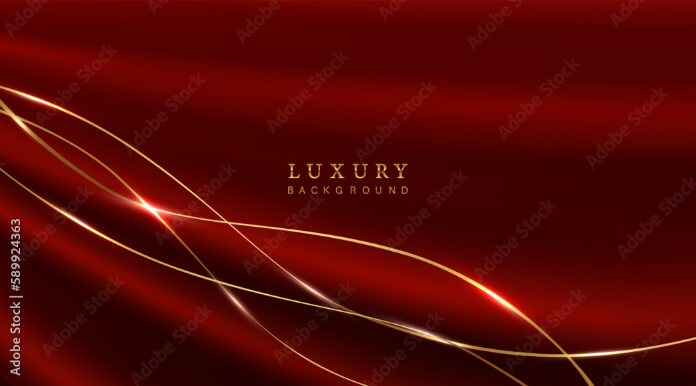 Red abstract luxury background with wavy fabric and golden ribbon shiny lines. Red abstract luxury background with wavy fabric and golden ribbon shiny lines.