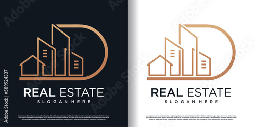 initial d logo design with realestate element icon concept premium vector