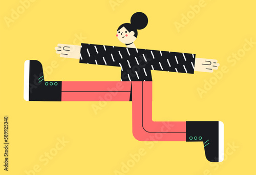 Happy woman dance. Flat vector girl in modern style. Girl jump.