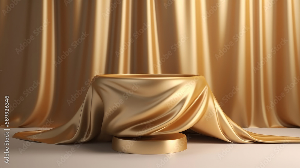 Golden luxury curtain. Illustration AI Generative.