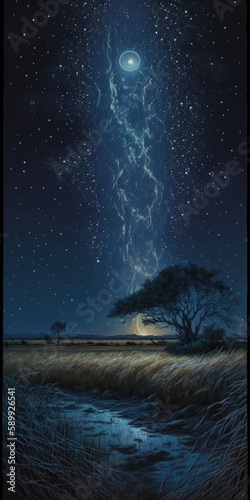 Starry Night Serenity: A Majestic Landscape Painting by Yokoyama Taikan photo