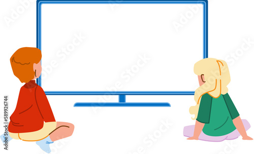kid watching tv vector