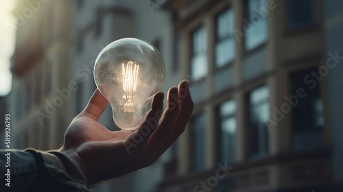 Hand holding light bulb
