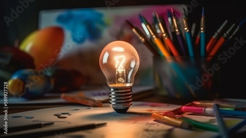 light bulb on the sketch table 