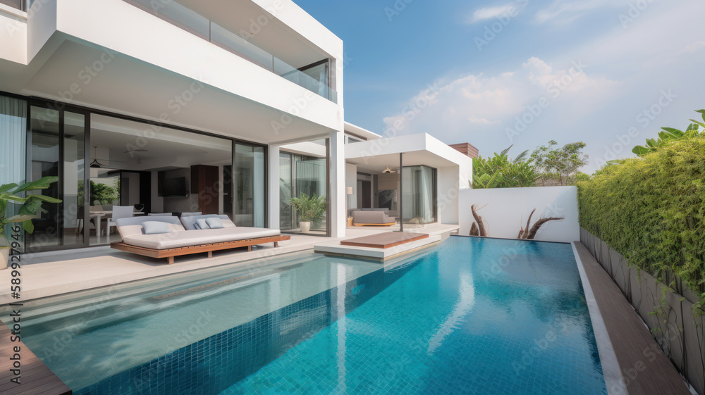 Fototapeta premium Real estate luxury villa. Illustration AI Generative