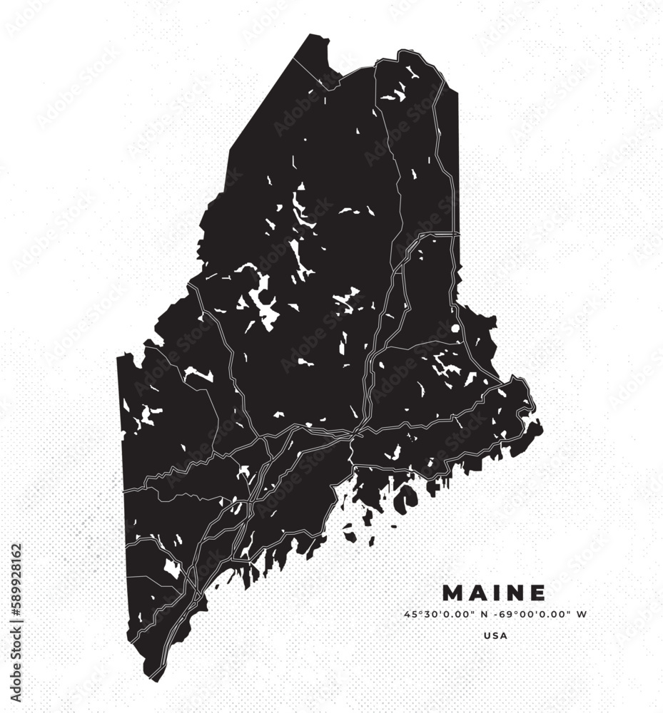 State of Maine Map Vector Poster and Flyer Stock Vector | Adobe Stock