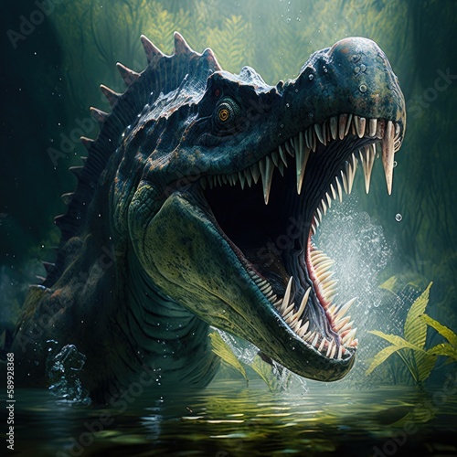 Prehistoric Image of a Ferocious Spinosaurus in Action © Arnolt
