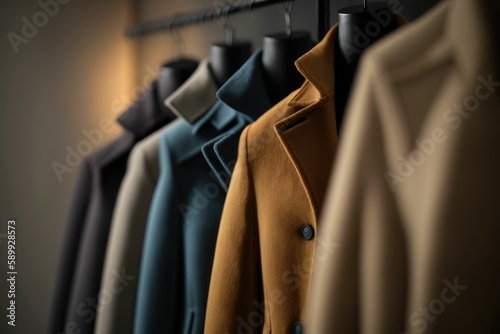 Mens Coats Hanging in a Retail Store photo