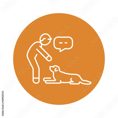 Command to lie down color line icon. Dog training.