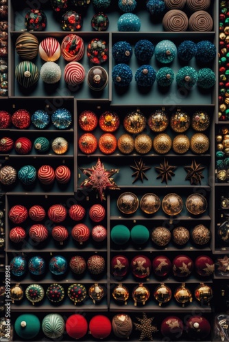 A Display of Festive Christmas Ornaments in Captivating Photography