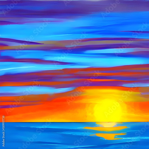Sunset on the sea abstract summer illustration. © Ayberk