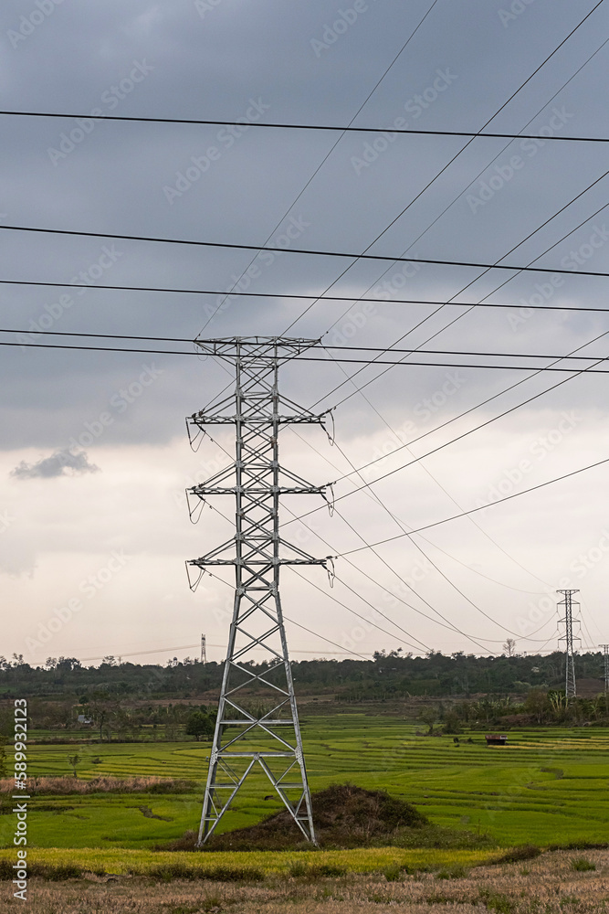 Electric power lines, electricity transmission towers. Electric power lines, electricity transmission towers.