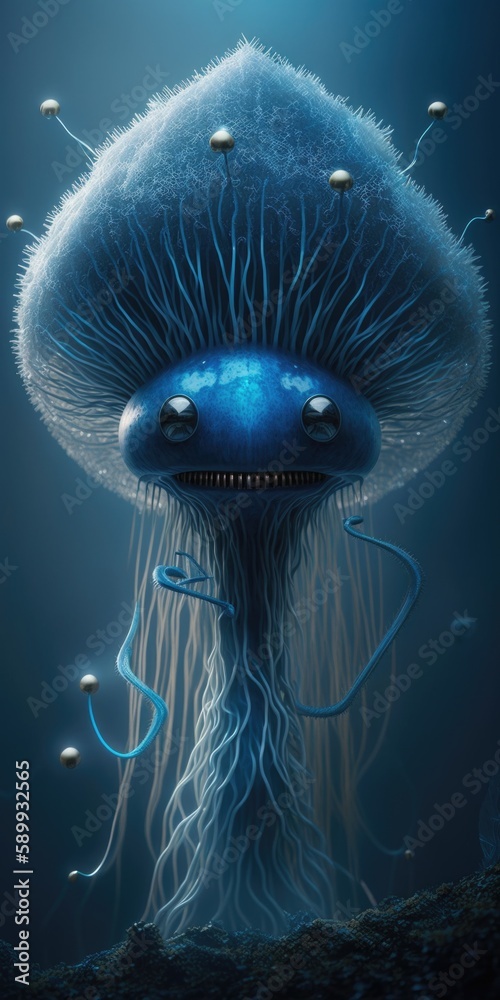 Hairy Blue Alien Mushroom Goat with Happy Slender Trans Teeth Stock ...