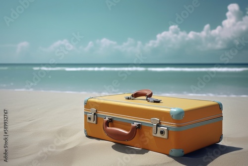 Suitcase laying by the sea