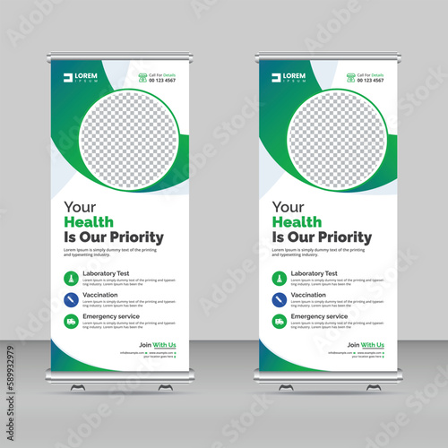 modern roll up stand banner template design for a medical, health care, dental care photo