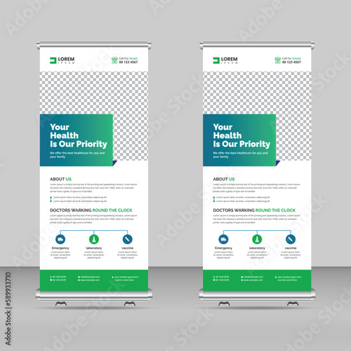 modern roll up stand banner template design for a medical, health care, dental care