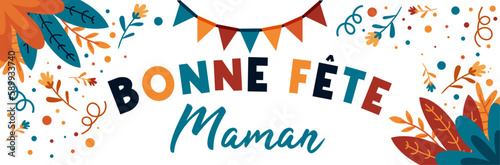 Fête des Mères - Bannière, célébration familiale - Titre et illustrations autour de la Fête des Mamans