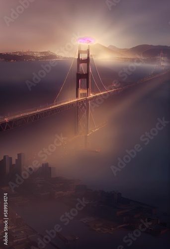 San Francisco Bridge Enveloped in Mystical Fog: A Realistic and Stunning Octane Rendered Photograph