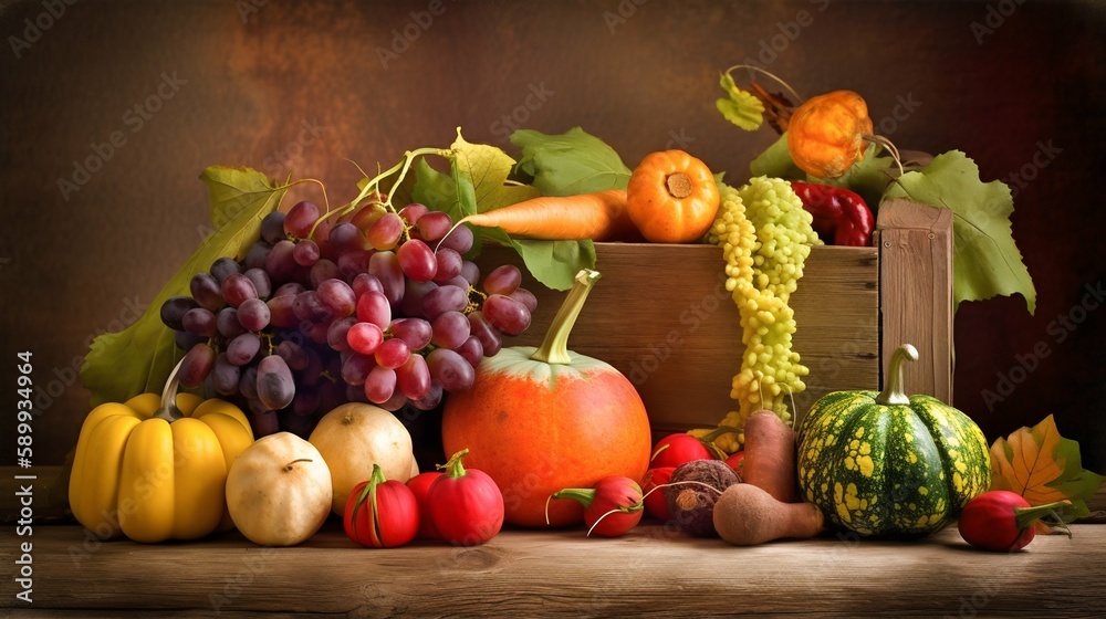 Autumn seasonal fruits and vegetables set. Generative AI Autumn seasonal fruits and vegetables set. Generative AI