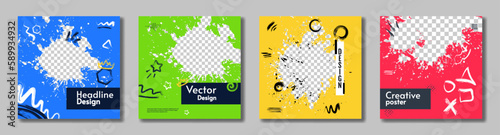 Vector illustration. Set of abstract cards. Overlay paint splash and brush. Design for banner, poster, invitation, postcard.