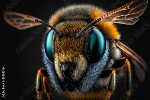 Bee Head with Professional Color Grading on Dark Background