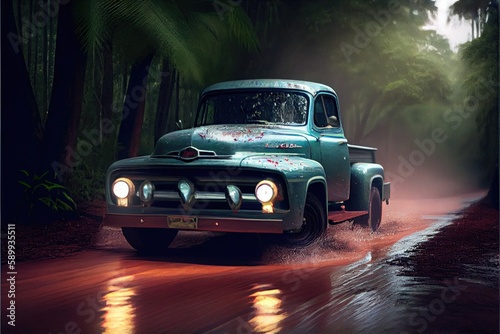 Photo-realistic 1953 Ford Pickup Truck on the Road