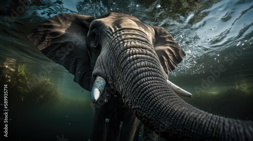 Underwater Upshot of an Elephant: A Wide-Angle Close-Up Photo