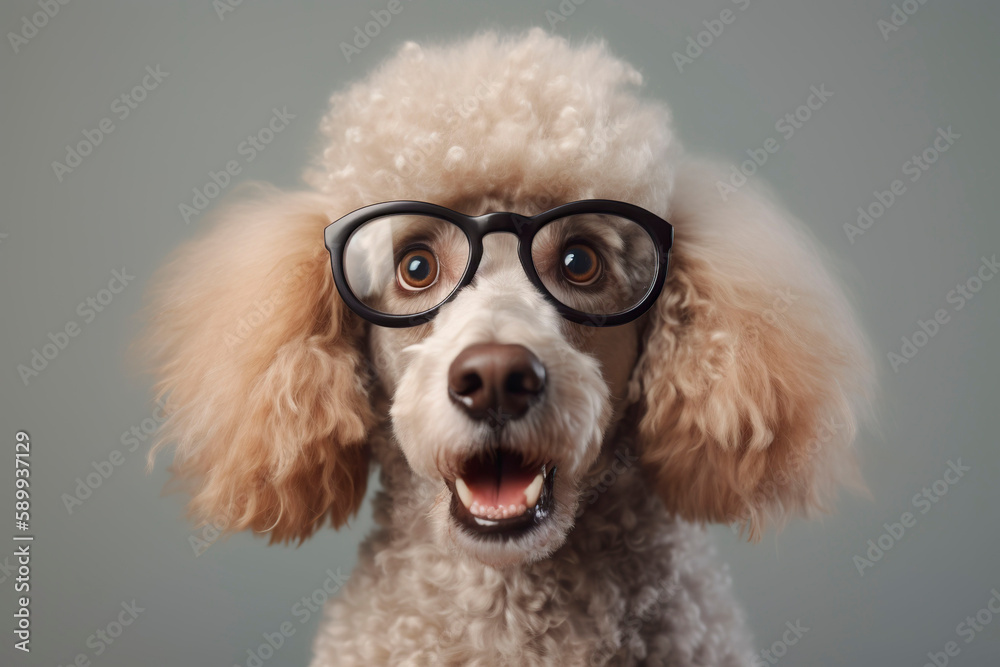 Poodle with glasses. Generative AI.