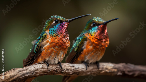 A couple of hummingbirds. Generative AI.