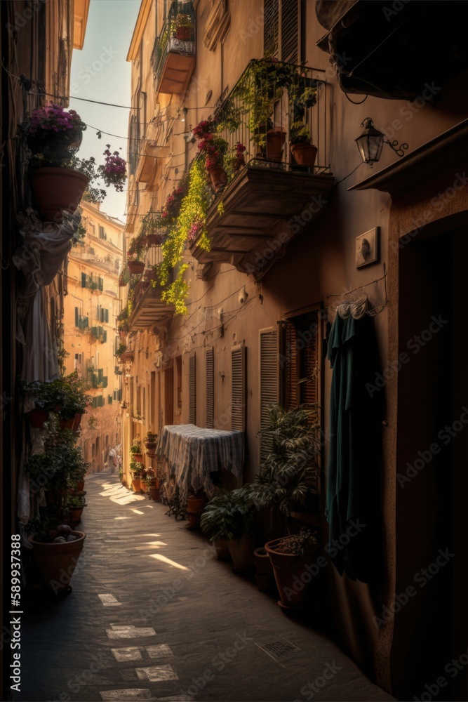 Narrow Italian Street with Hanging Clothes Lines