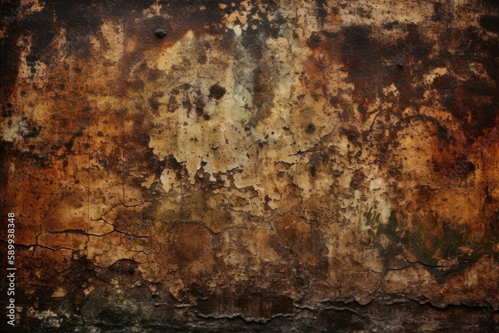 weathered metal surface with chipped paint and rust. Generative AI