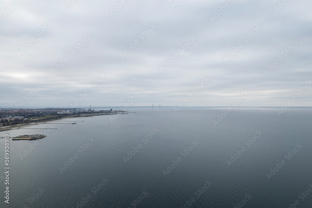 view of the city malmö in sweden of the sea and the Øresundsbron 
