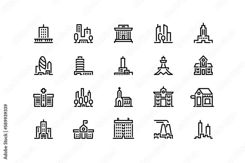 Canvas-taulu Buildings line icons