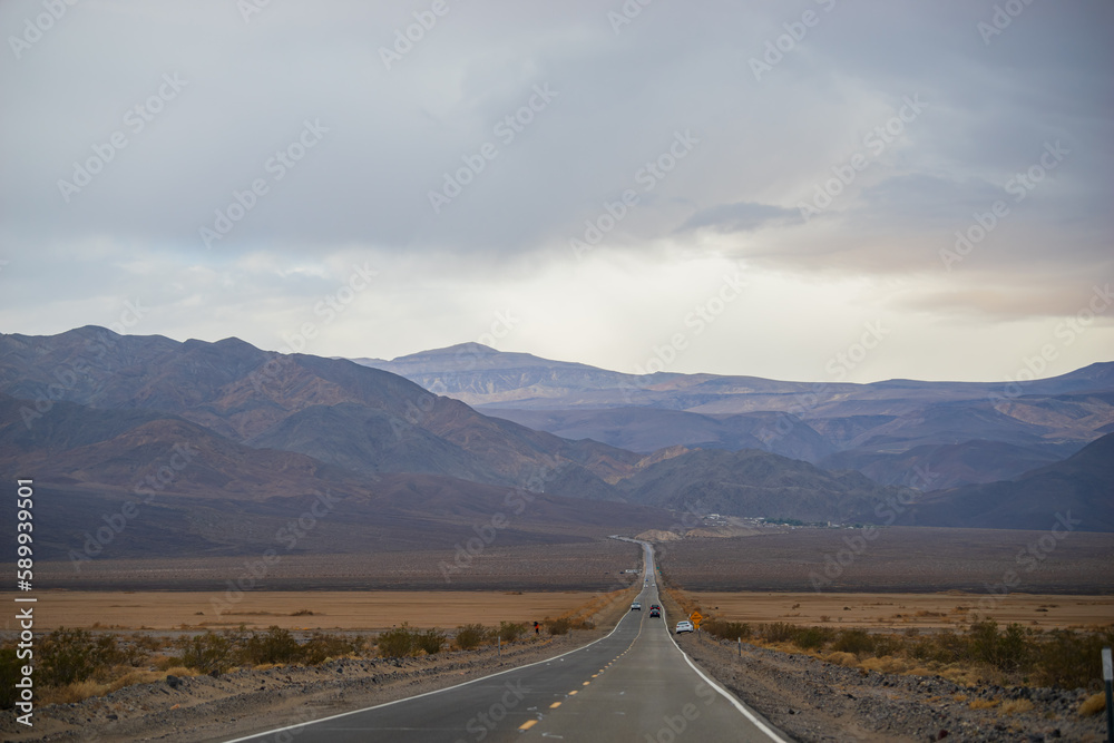 Beautiful straight road landscape