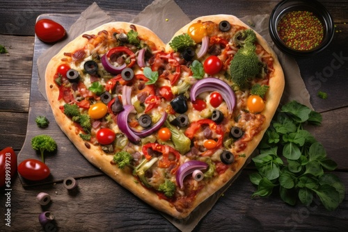 Heart-Shaped Vegetarian Pizza with a Supernova of Flavor