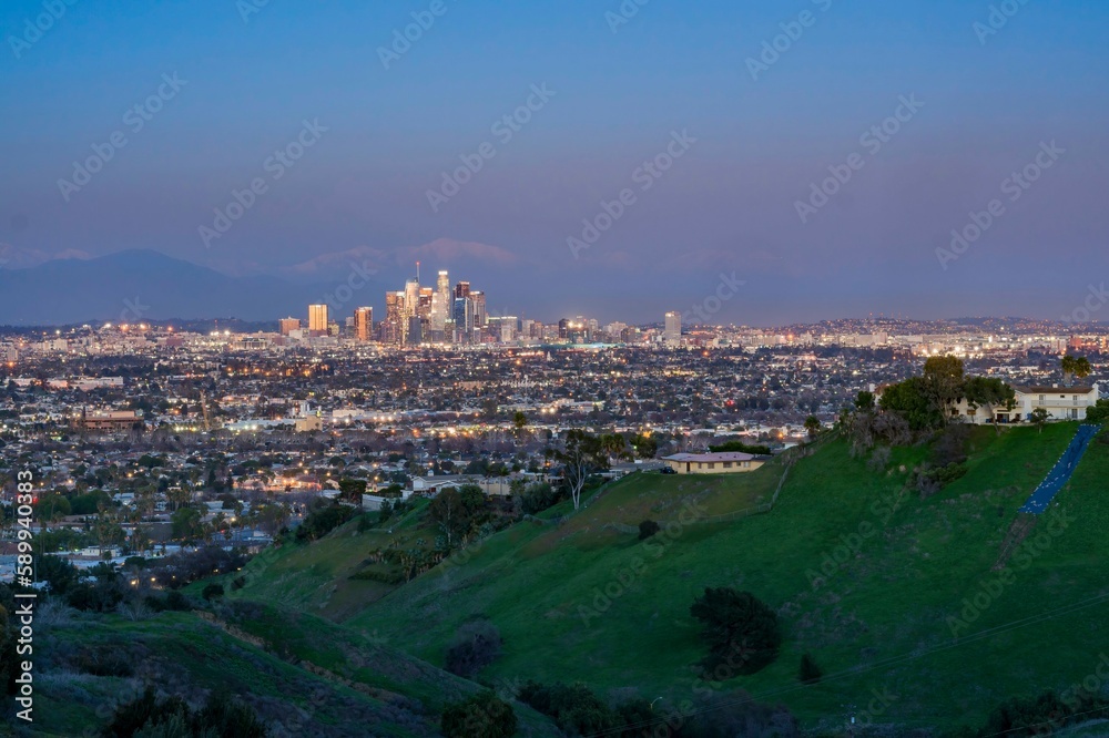 Obraz premium Sunset classical view of Los Angeles Downtown