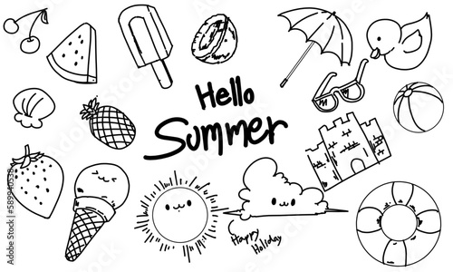 Hand drawn vector illustration set of summer elements.