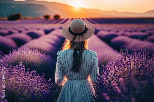 Lavender Field with Female Silhouette: A Serene and Peaceful Scene Captured on Camera