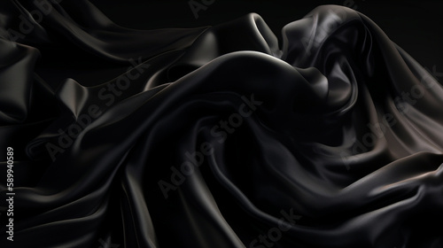 Smooth and Soft Black Satin Silk Background. Generative AI